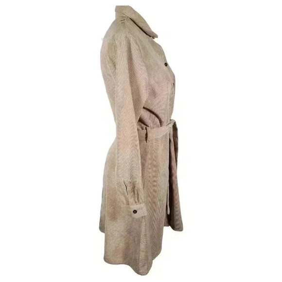 Love Crazy Corduroy Button Down Belted Long Sleeve Dress Tan Size M Winter Fall - Picture 3 of 11